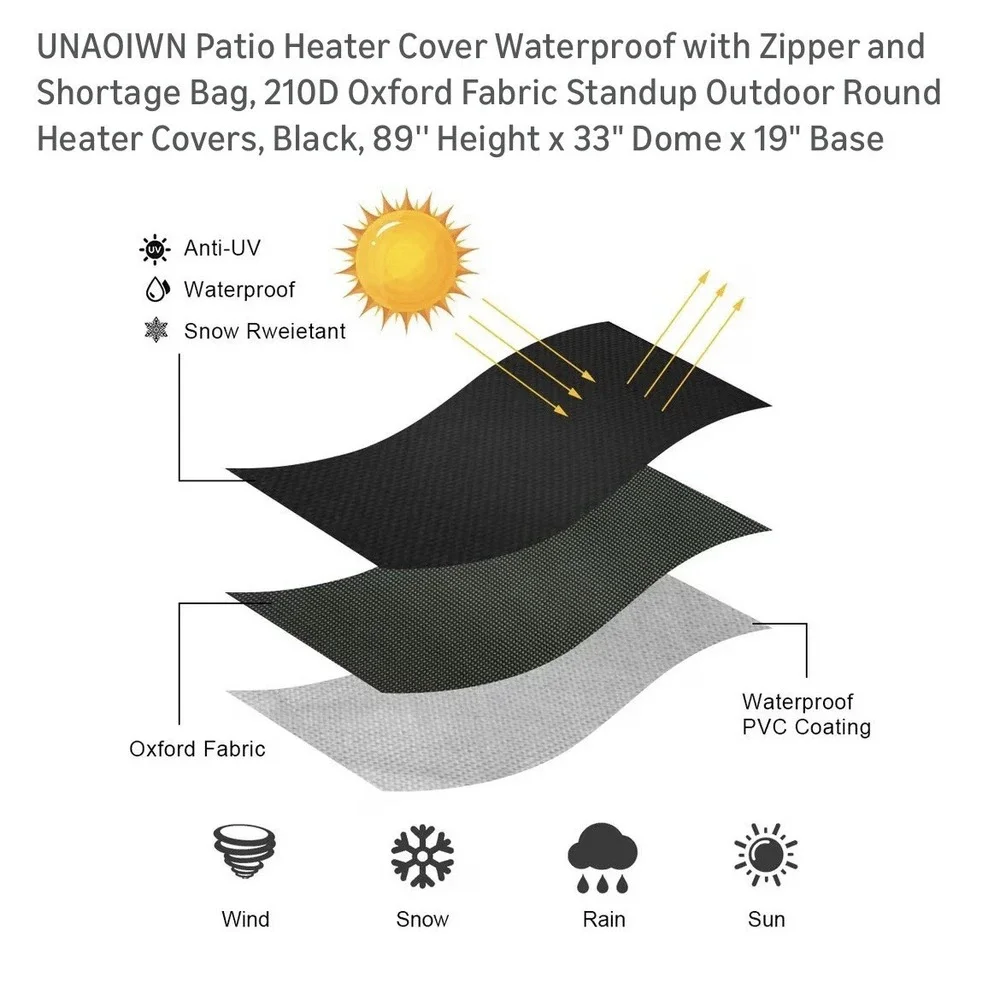 89''H Patio Heater Cover Waterproof Standup Round Tall Heater Zipper New